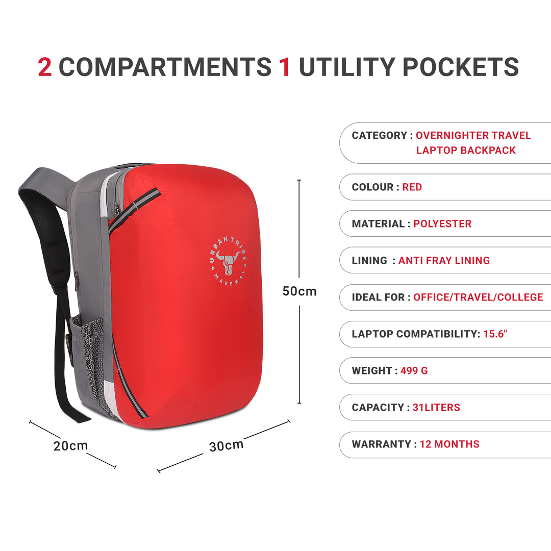 URBAN TRIBE Amigo 31L Overnighter Travel Laptop Backpack with Suitcase Compartment
