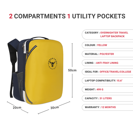 URBAN TRIBE Amigo 31L Overnighter Travel Laptop Backpack with Suitcase Compartment