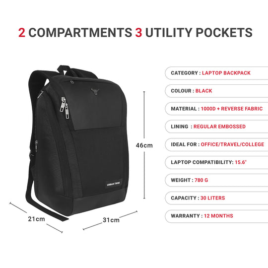 Urban Tribe Arrow 30L Office/Travel Laptop Backpack for Men & Women