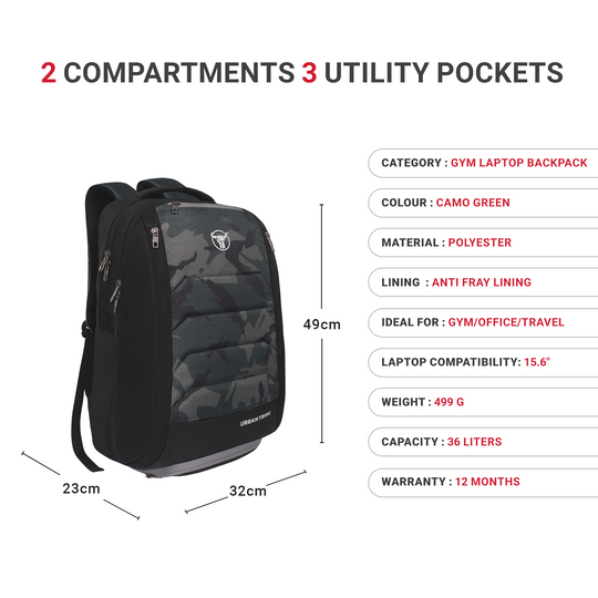 URBAN TRIBE Fitpack Pro Gym Laptop Backpack with Separate Shoe Compartment