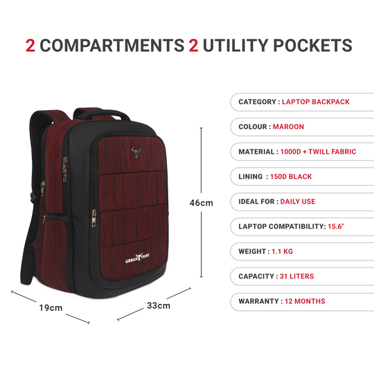URBAN TRIBE Rumble Laptop Backpack for Men & Women with Rain Cover & Lunch Bag