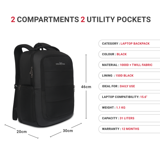 URBAN TRIBE Rumble Laptop Backpack for Men & Women with Rain Cover & Lunch Bag