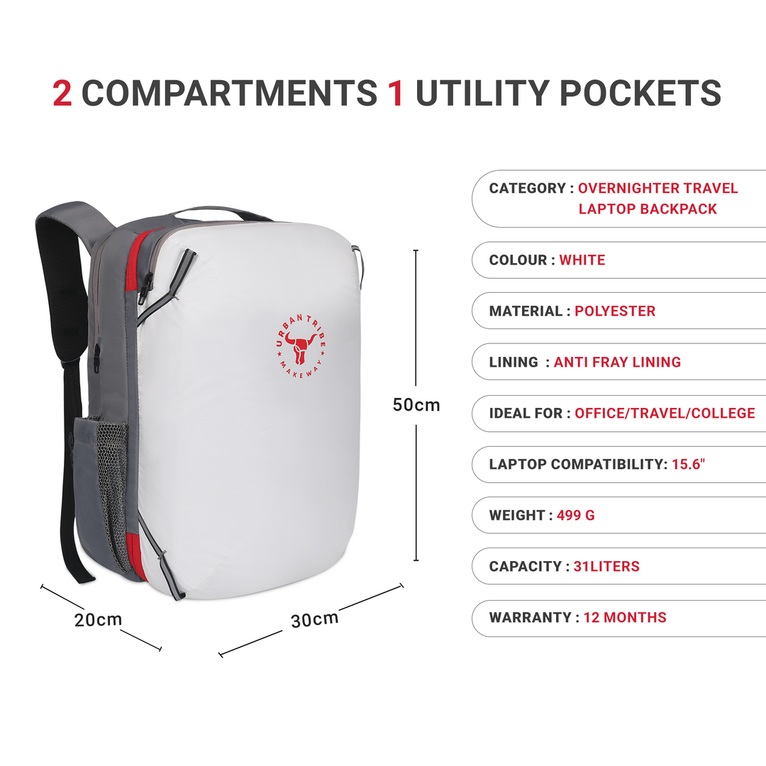 URBAN TRIBE Amigo 31L Overnighter Travel Laptop Backpack with Suitcase Compartment