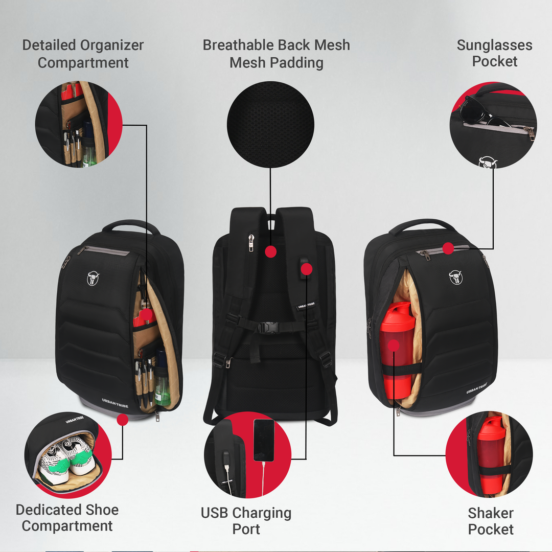 URBAN TRIBE Fitpack Pro Gym Laptop Backpack with Separate Shoe Compartment