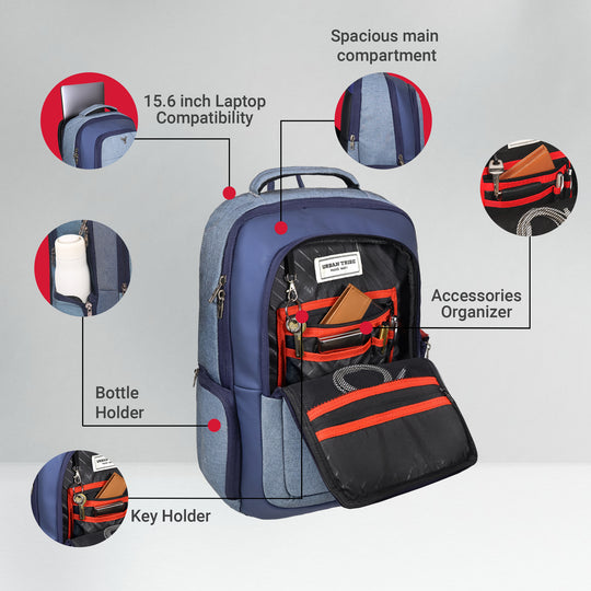 URBAN TRIBE Rumble Laptop Backpack for Men & Women with Rain Cover & Lunch Bag