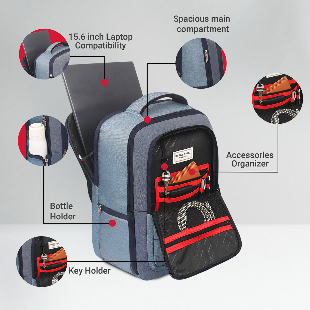 URBAN TRIBE Rumble Laptop Backpack for Men & Women with Rain Cover & Lunch Bag