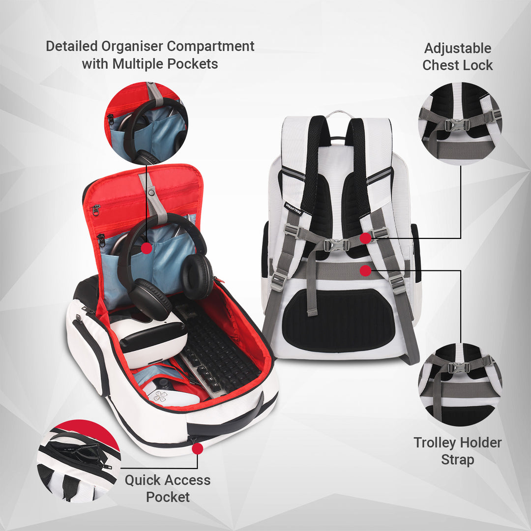 Gamzo Gaming Laptop Backpack | White (Name Personalization Available)